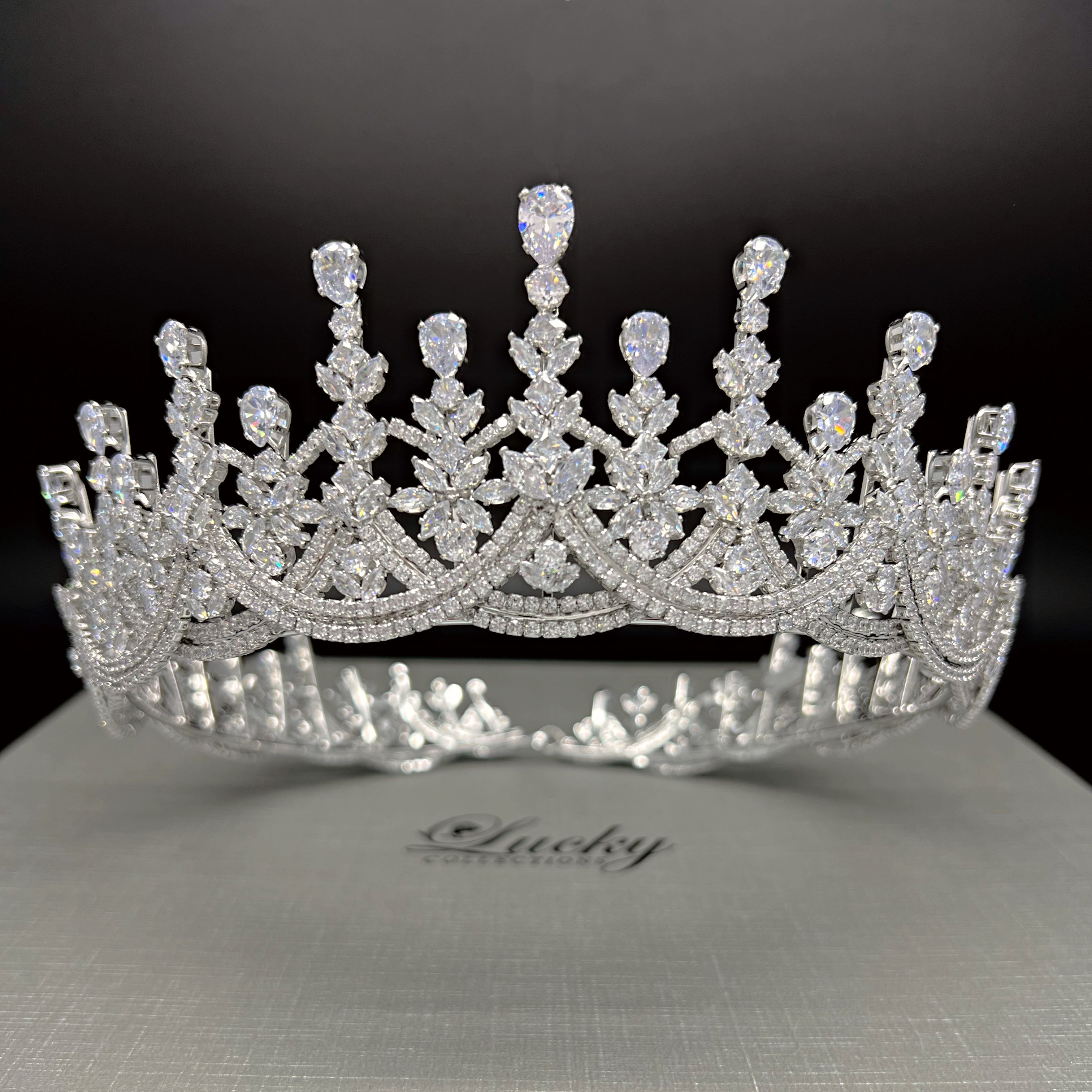 Cubic Zirconia Bridal Quinceanera Tiara (Corona), High and Low Peaks ...